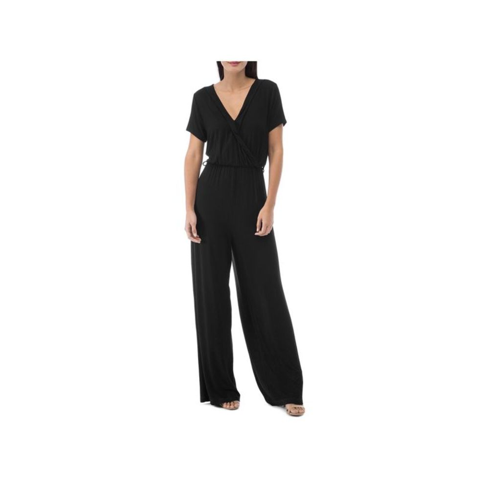 B COLLECTION Womens Black Short Sleeve Surplice Neckline Wrap Jumpsuit XL